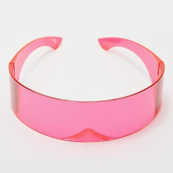 Red Futuristic Wrap Around Cyclops Festival Unisex Sunglasses Cyber Superhero - Picture 3 of 10